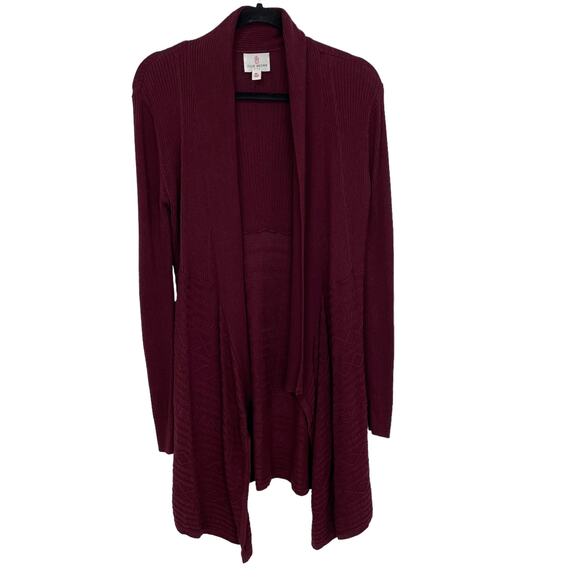 Julie Brown Open Front Long Burgundy Cardigan Medium / Large - Picture 1 of 6